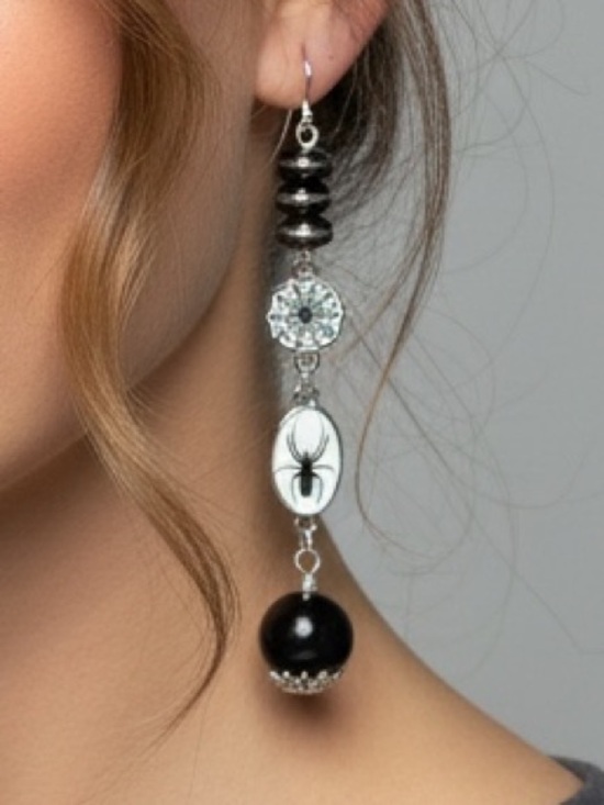 Hand Crafted Jewelry - HAND CRAFTED HALLOWEEN SPIDER & WEB DANGLE EARRINGS Goth Statement Drop Jewelry
